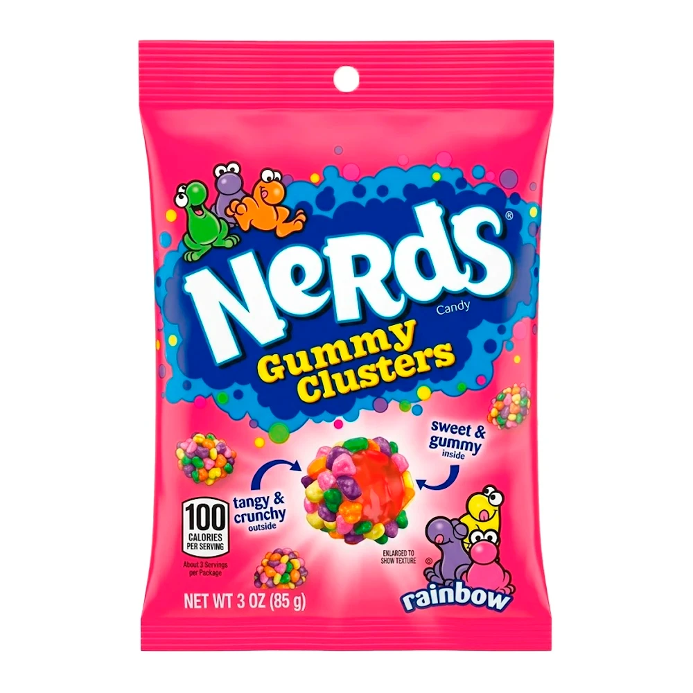 Bala de Gelatina Wonka Nerds Gummy Cluster Rainbow Pacote 3Oz 85G