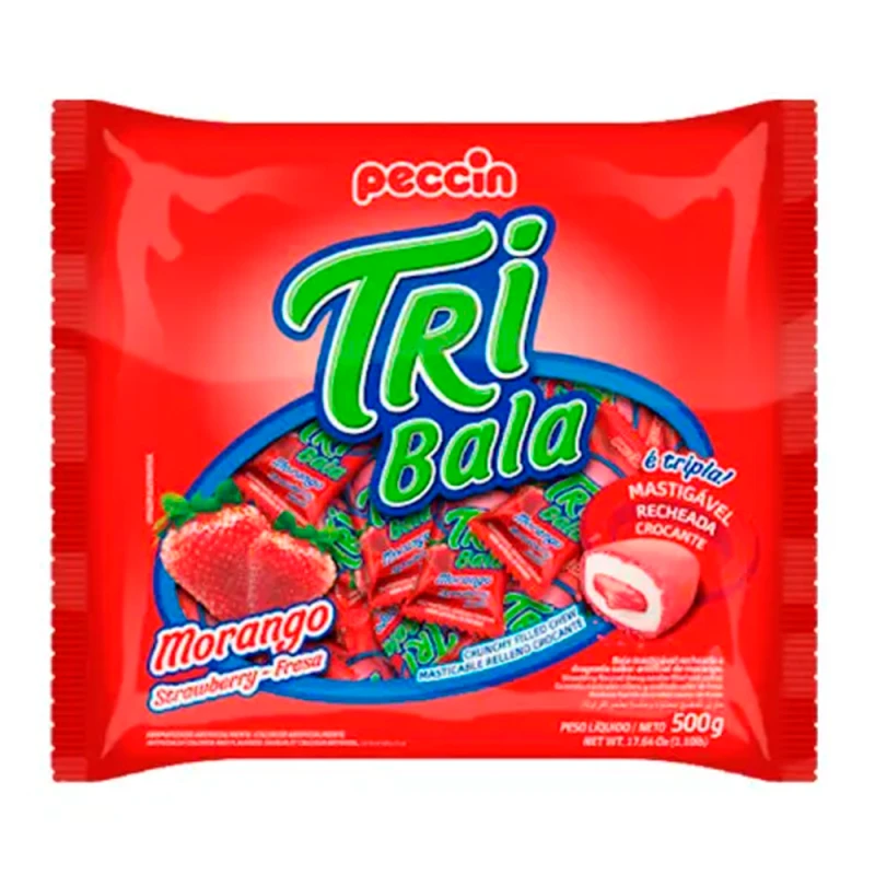 Bala Mastigável Peccin Tribala Morango 500G