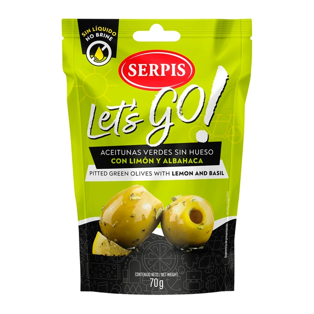 Azeitona Serpis Let's Go Limão e Manjericão Pacote 70G