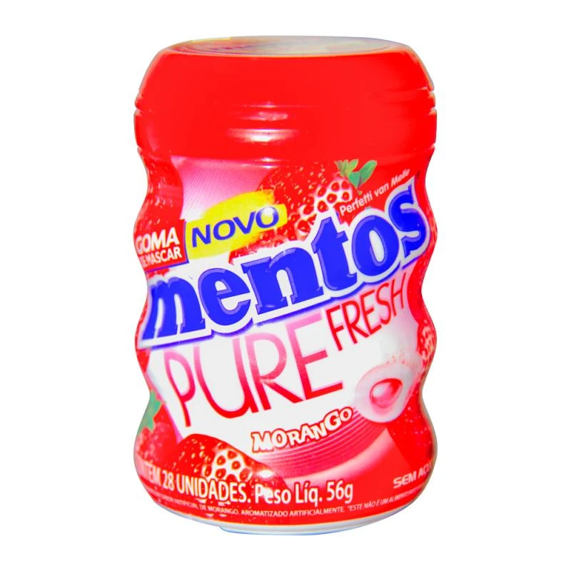 Chicletes Sem Açucar Mentos Morango Pote 56G