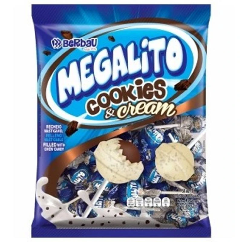 Pirulito Cookies Cream Megalito Berbau Pacote 1Kg