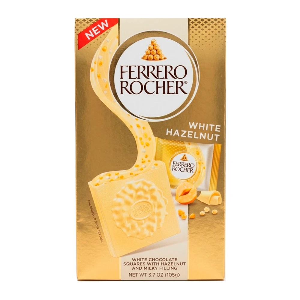 Chocolate Ferrero Rocher Squares Branco e Avelã Pacote 3.7Oz 105G