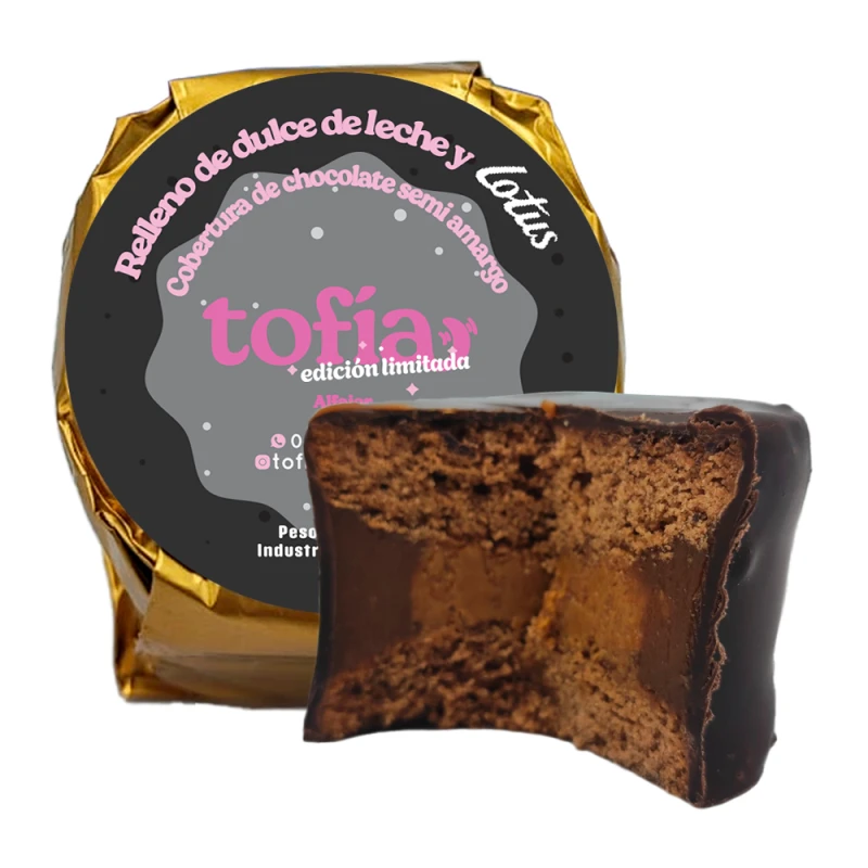 Alfajor Tofia Artesanal Preto Recheio de Pasta Lotus e Doce de Leite 100g
