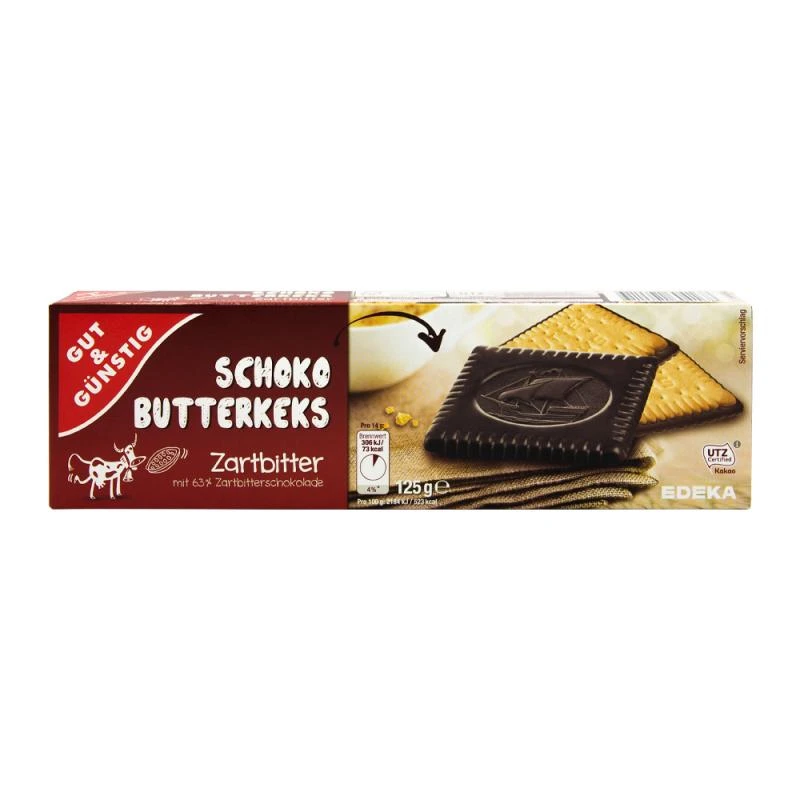 Biscoito Amanteigado Coberto Chocolate Amargo Schoko Butterkeks 125G Edeka