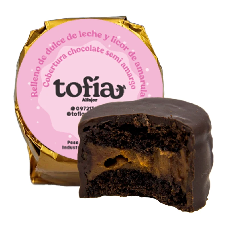 Alfajor Tofia Artesanal Preto Recheio de doce de leite e licor Amarula 100g