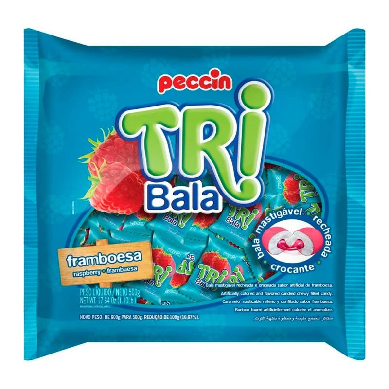 Bala Mastigável Peccin Tribala Framboesa 500G