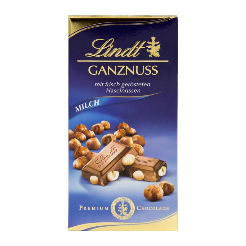Barra Chocolate Lindt Premium Ao Leite Com Avelãs Inteiras 100G