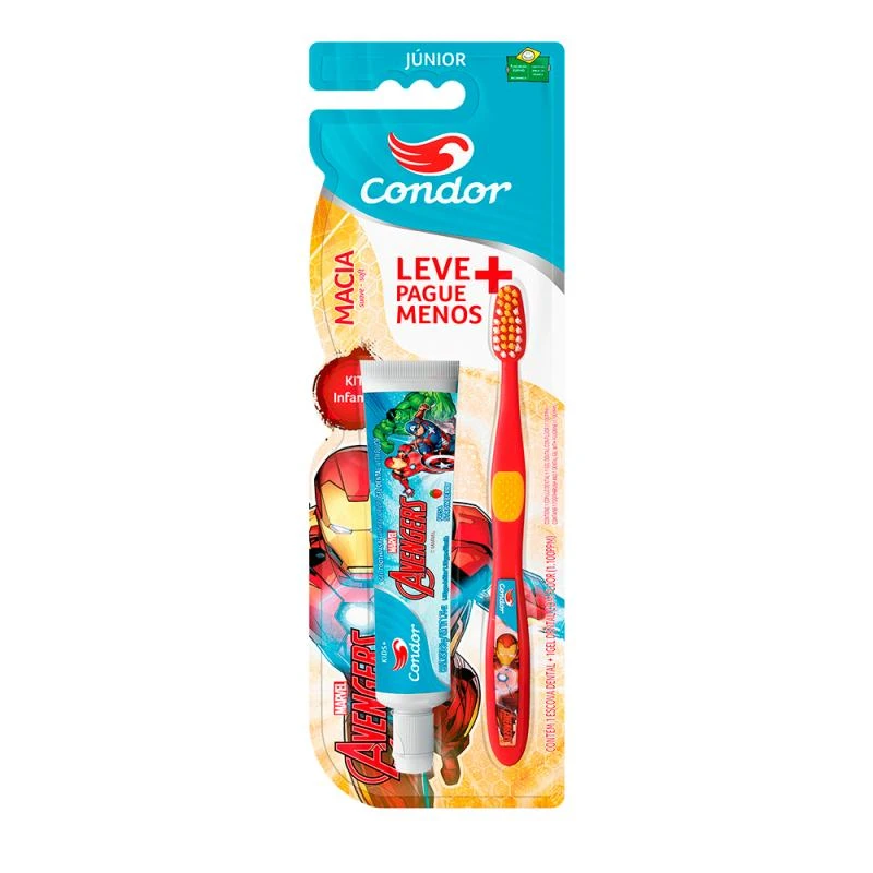Escova de Dente Condor + Creme dental Infantil Avengers