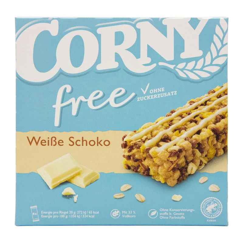 Barra de Cereal Corny Sem Açucar Sabor Chocolate Branco 6X20G