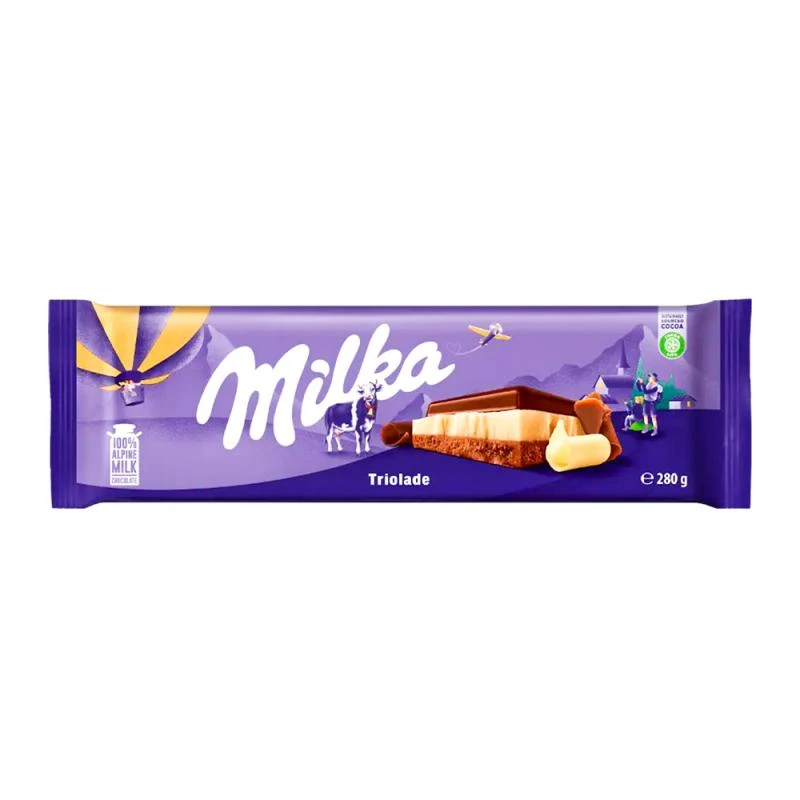 Barra Chocolate Milka Triolade (Ao Leite, Branco e Amargo) 280G