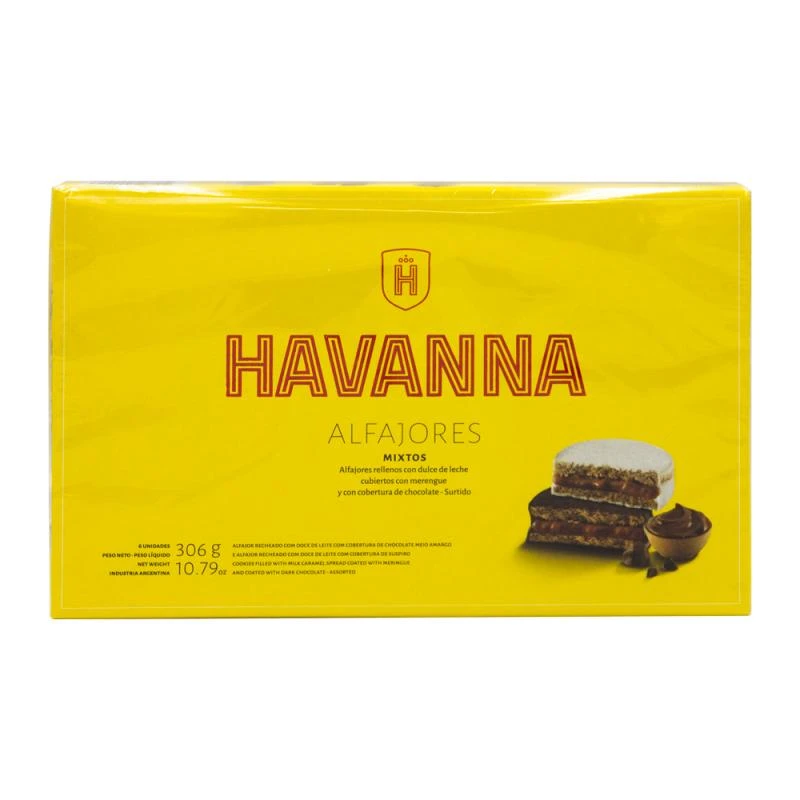 Alfajor Havanna Misto Branco e Preto com recheio de doce de leite Caixa c/ 6X55G