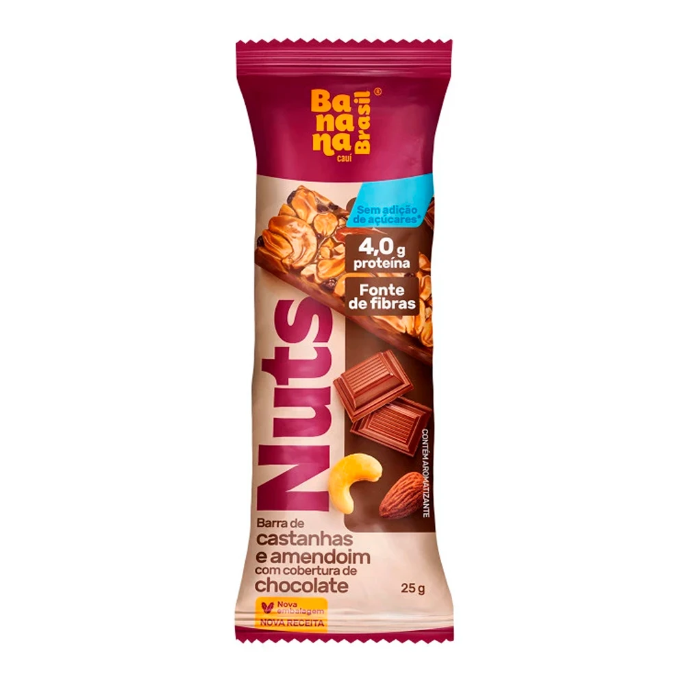 Barra de Castanhas e Amendoim Banana Brasil Chocolate 25G